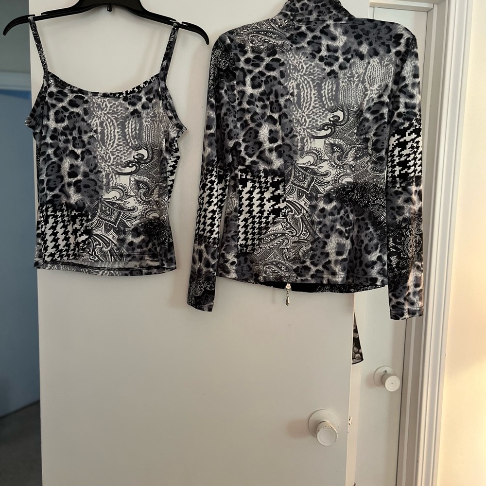 Joseph Ribkoff Black and White Camisole and Jacket Set
